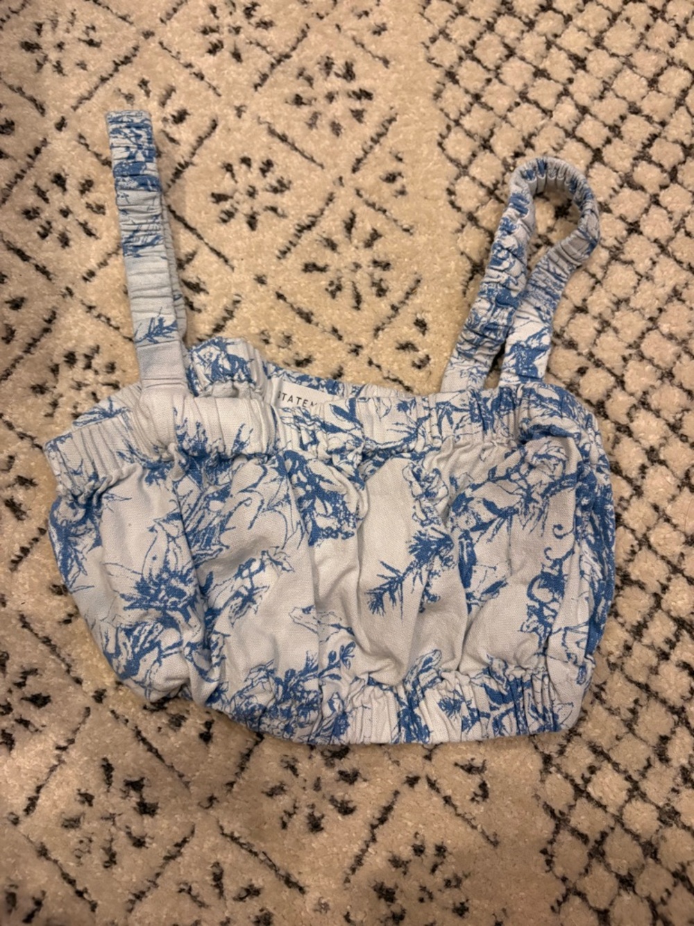 Blue Floral Print Cropped Tank with Adjustable Straps